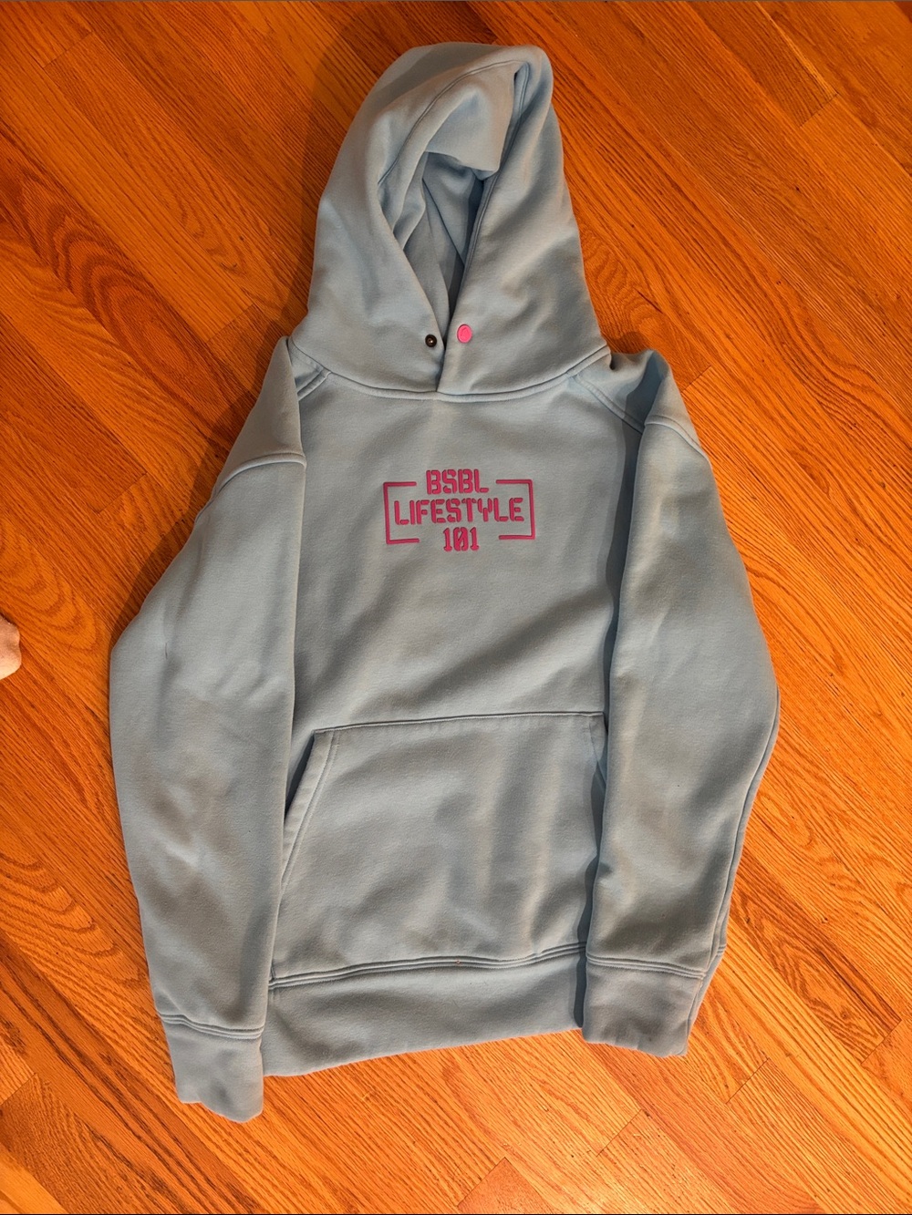 Kids Light Blue Hoodie with Pink Logo - BSBL Lifestyle 101